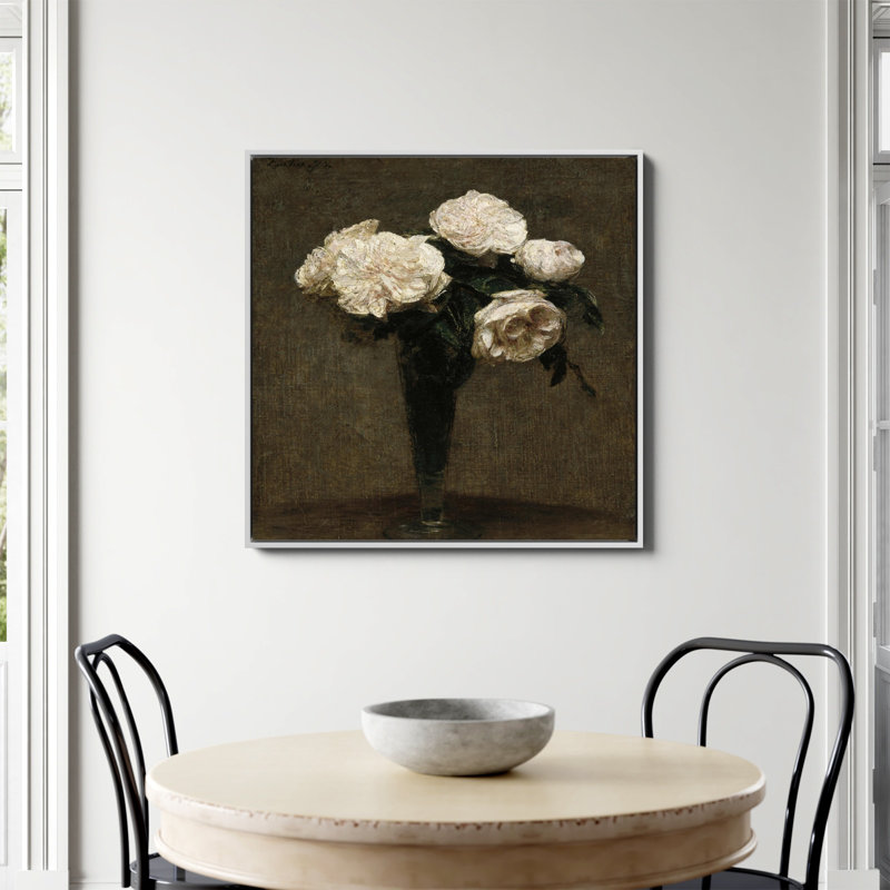 «Roses In A Vase Print» par Henri Fantin Latour, Toile encadrée flottée blanche, Non, H 36 po x l 36 po