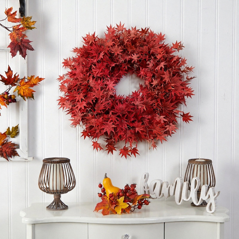 Décoration murale pliable en forme de feuille d'érable rouge pour porte d'automne, 23,6 pouces