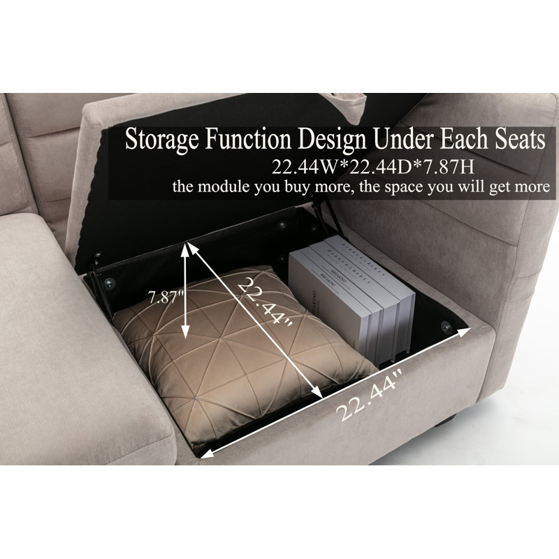 Toxi 8 - Piece Upholstered Sectional, Light Gray Polyester