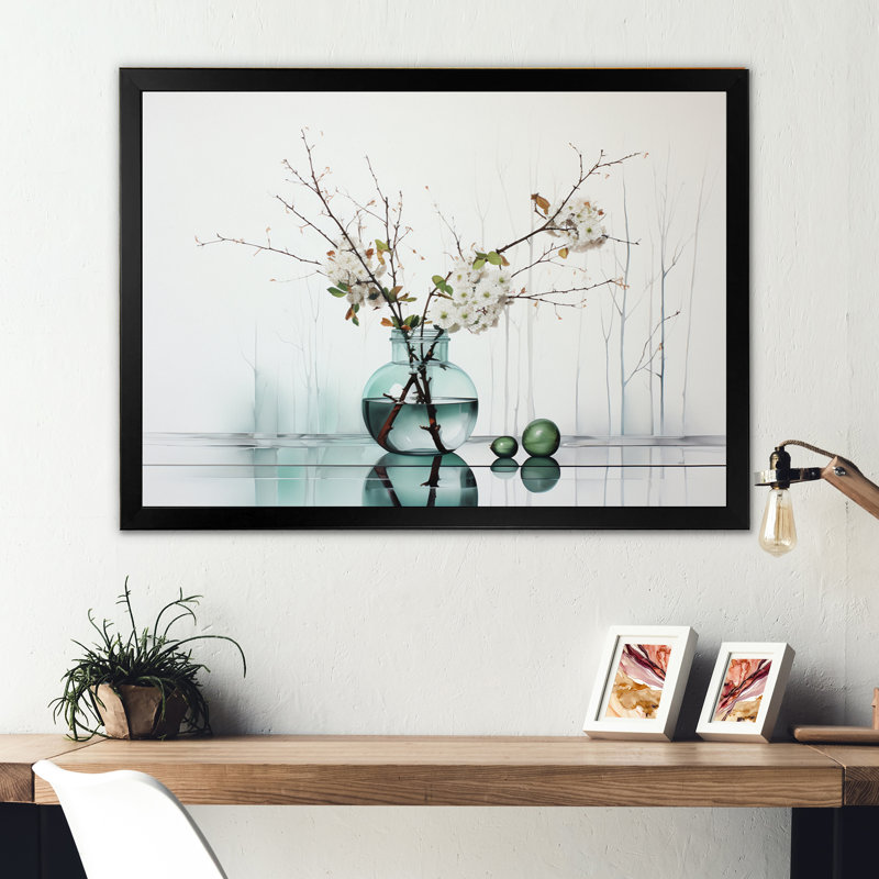 Reflections and Simplicity Vase II sur toile, Cadre simple noir, H 34 po x l 44 po x P 1,5 po
