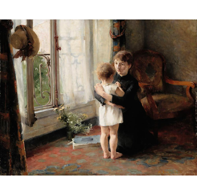 «Mother and Child» par Helene Schjerfbeck - Art mural sur toile tendue avec châssis, H 24 po x l 17 po