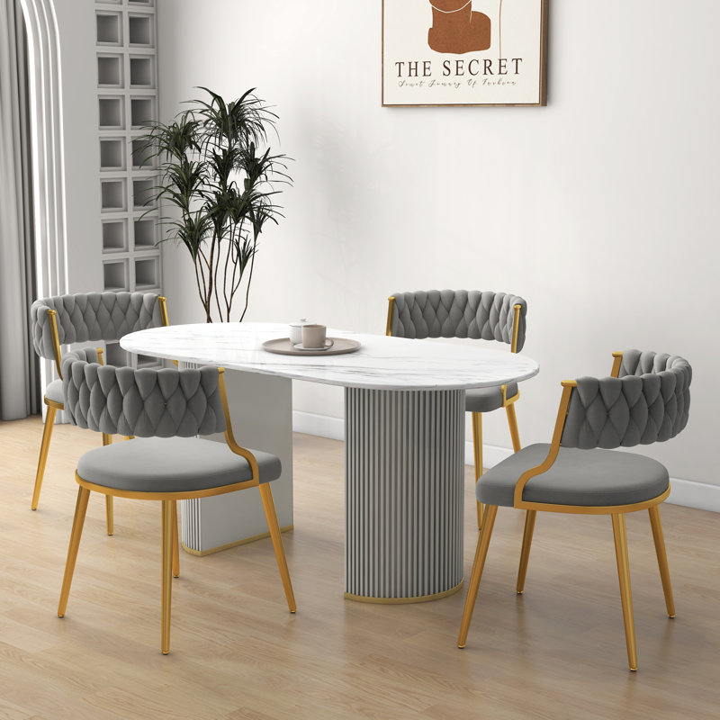 Ginko Tufted Velvet Dining Chair, Gray, 4