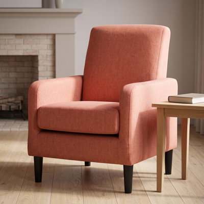 Black Faux Linen Accent Chair with Solid Wood Frame, Modern Armchair with Sponge & Spring Padded Seat, Ergonomic Single Sofa Chair for Living Room Bedroom Office