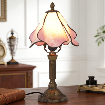14" Tiffany Style Table Lamp With Floral Stained Glass Shade (Bulb Include)