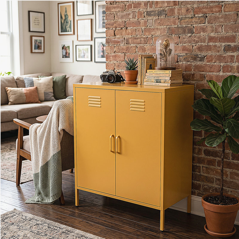 Armoire de rangement multifonctionnelle en métal, 39.96" H x 31.5" W x 15.75" D, Yellow