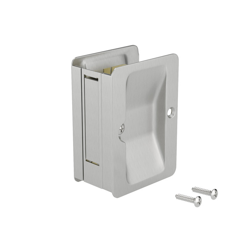 Quincaillerie de porte coulissante escamotable rectangulaire, Nickel brossé