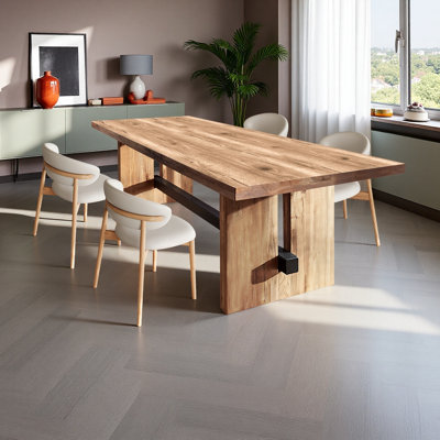 Industrial-Style Rectangular Solid Wood Dining Table Set