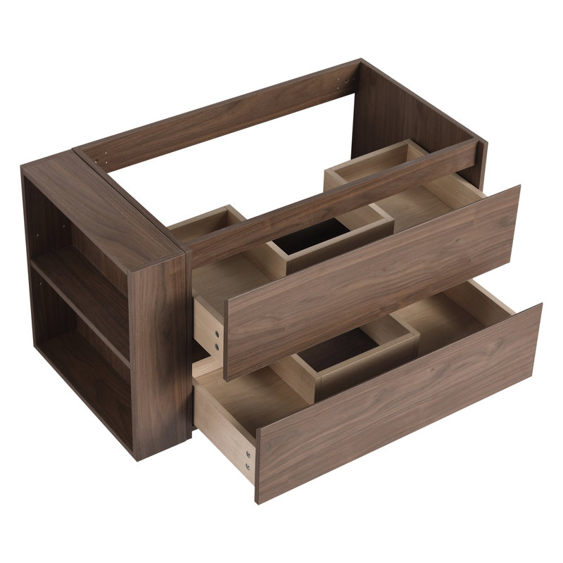 Meuble-lavabo de salle de bain moderne avec lavabo en céramique et tiroir à fermeture en douceur aux 2/3 tiroirs - Rangement mural en contreplaqué de chêne brun de qualité Contreplaqué généreux avec 36 tiroirs à fermeture en douceur