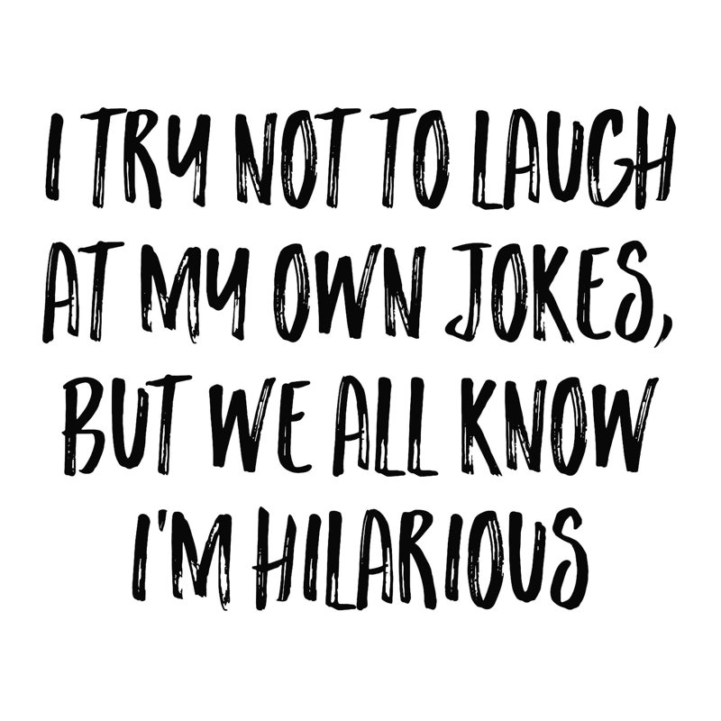 «Own Jokes», art textuel sur toile tendue, H 30 po x l 30 po
