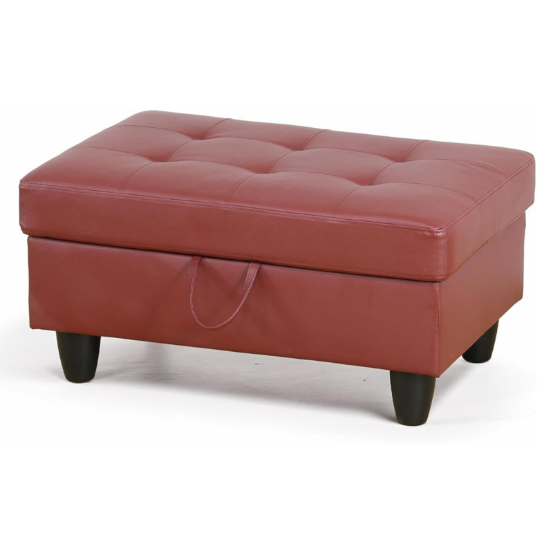 Orella 34" Wide Faux Leather Vegan Leather Rectangle Tufted Hinged Flip-Top Storage Ottoman Bench, Red