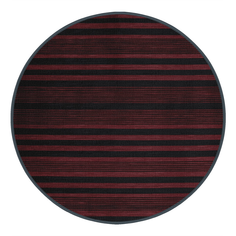 Machine Washable Horizontal Stripes Black Area Rug, Round 4'