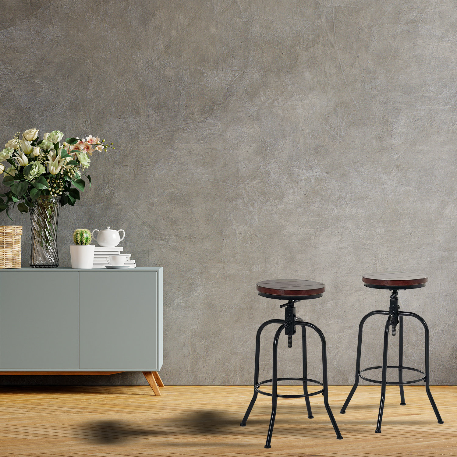 Williston Industrial Swivel Bar Stools Set Of 2,Adjustable