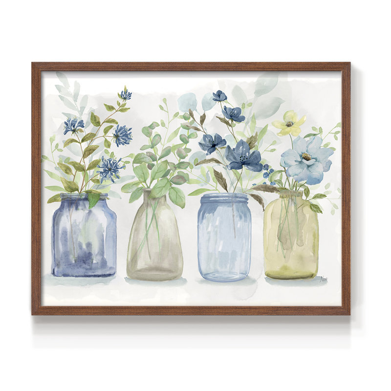 Blue Pickings - Reproduction encadrée - Restickable, H 8 po x l 10 po, Noyer