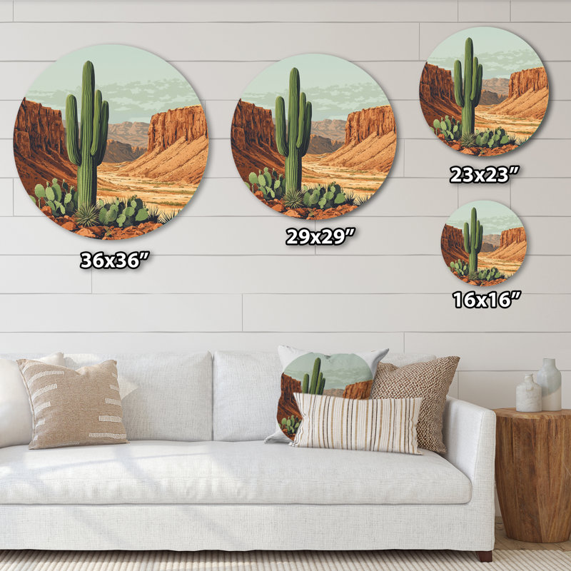Cactus et le canyon en Arizona II - Cactus rond, impression murale, H 16 po x l 16 po
