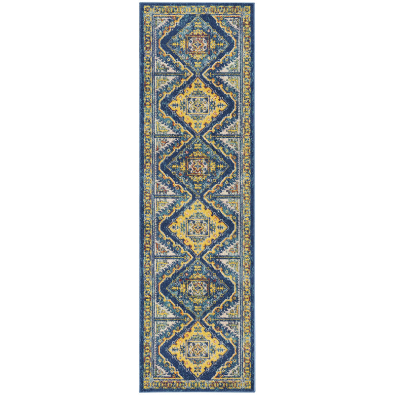 Tapis oriental bleu marine Lakenya, Tapis de couloir 2 pi 3 po x 7 pi 6 po