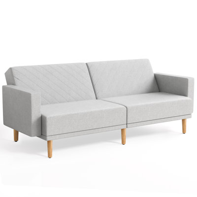 Mid-Century Modern Convertible Futon Sofa Bed Upholstered Loveseat Couch Sleeper With Cotton-Linen Fabric For Living Room