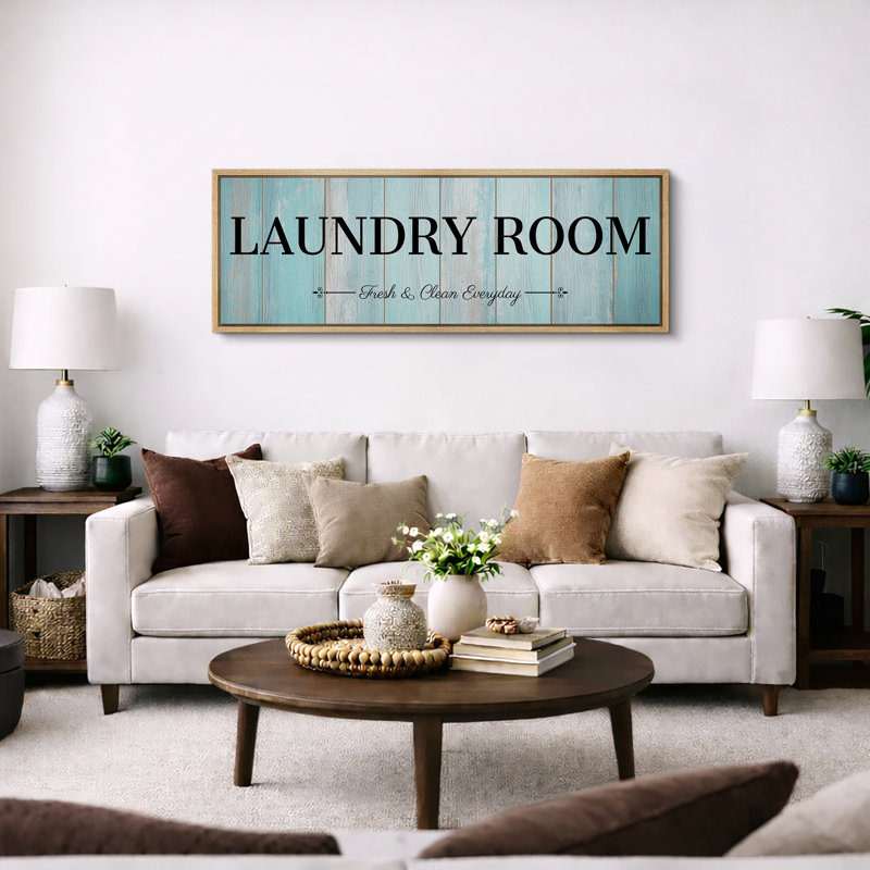"Laundry Room", "Fresh & Clean Everyday Extra Large", impression sur toile encadrée, H 20 po x l 60 po x P 1,5 po, Naturel