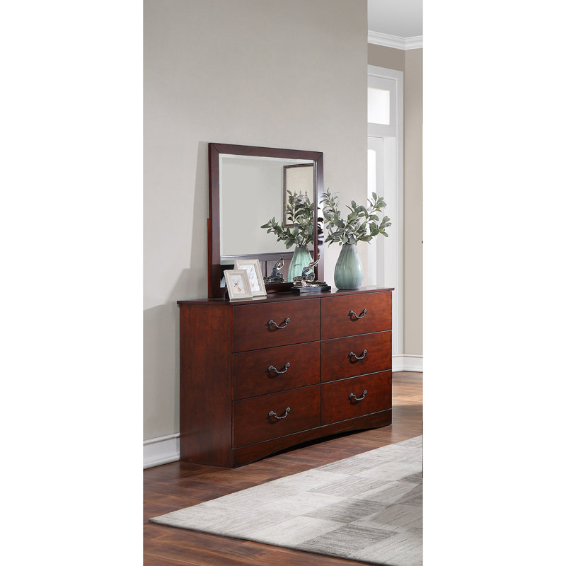 Commode 1 pièce en pin, fini cerisier classique moderne, 6 tiroirs de rangement