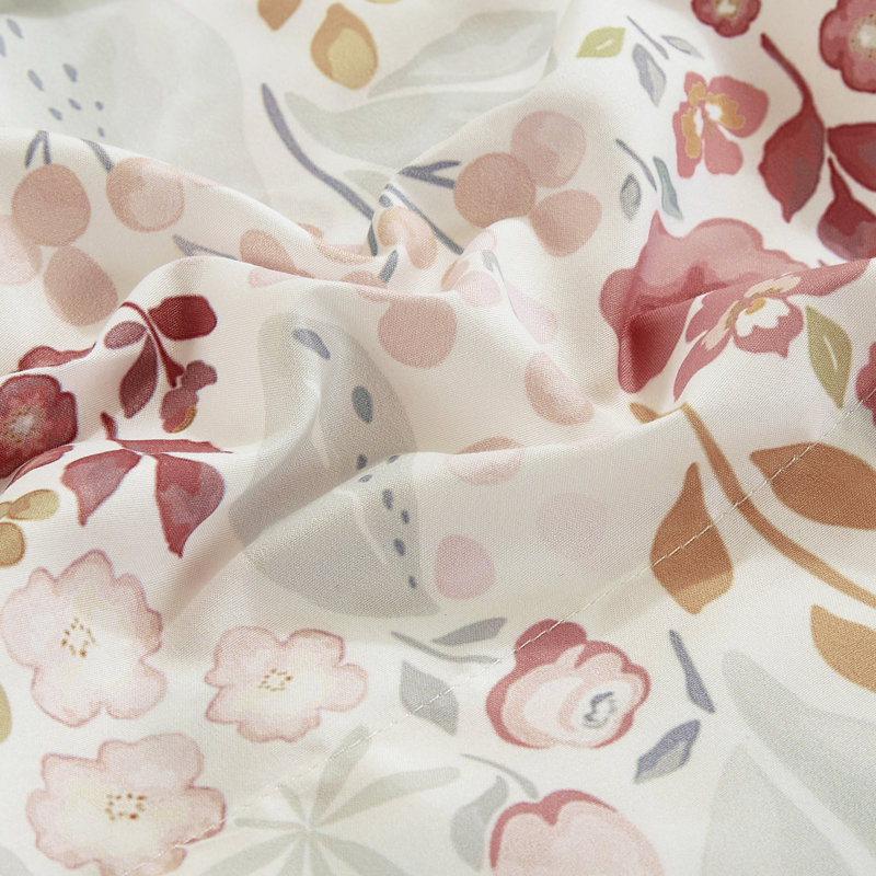 Floral Printed Sheet Set, Queen Sheet Set with 2 Pillowcases, Yellow/Pink Floral