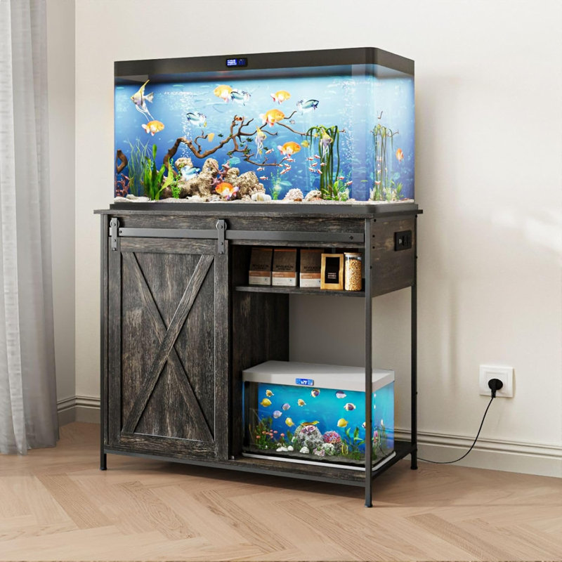 Support d'aquarium 40-50 gallons avec armoire de rangement, support pour aquarium robuste pour aquarium de tortues, terrarium et éleveur de reptiles, noir rustique