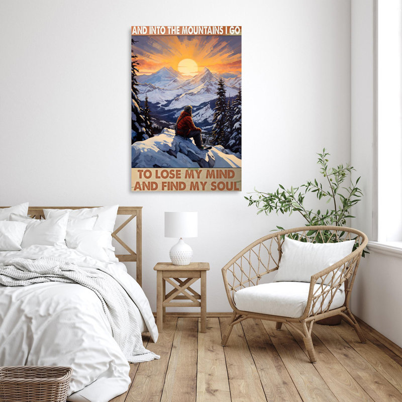 Snowboard et dans les montagnes - 1 pièce, impression sur toile tendue sur toile tendue, L 16 po x H 20 po