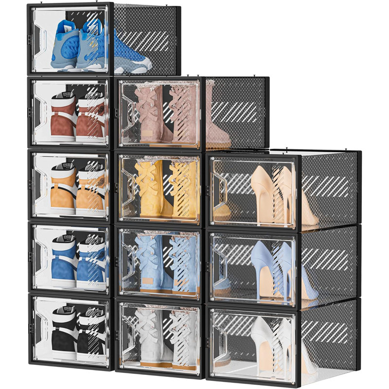 12-pack Xl Clear Stackable Shoe Boxes Black
