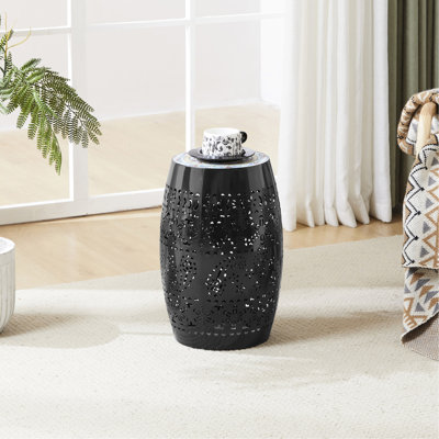 Table d'appoint 12 po - Noir | Magnifique décoration en mosaïque avec plateau en carreaux de céramique et fabrication en fer convenant aux espaces extérieurs intérieurs comme le patio, le bord de la piscine, le porche, les collations, les boissons et les plantes