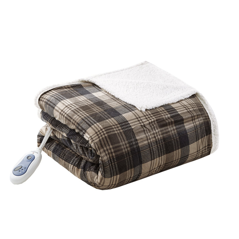 Brown Reversible Knitted Electric Heated Throw Blanket
