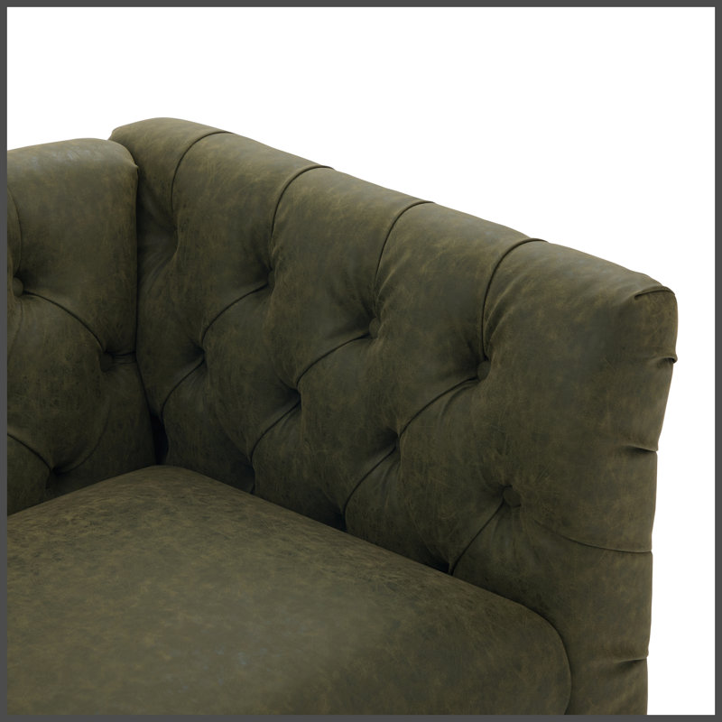 Canapé de 73,5 po Chesterfield, Green Pine,Plywood,PU Leather,Rubber Wood, Vert
