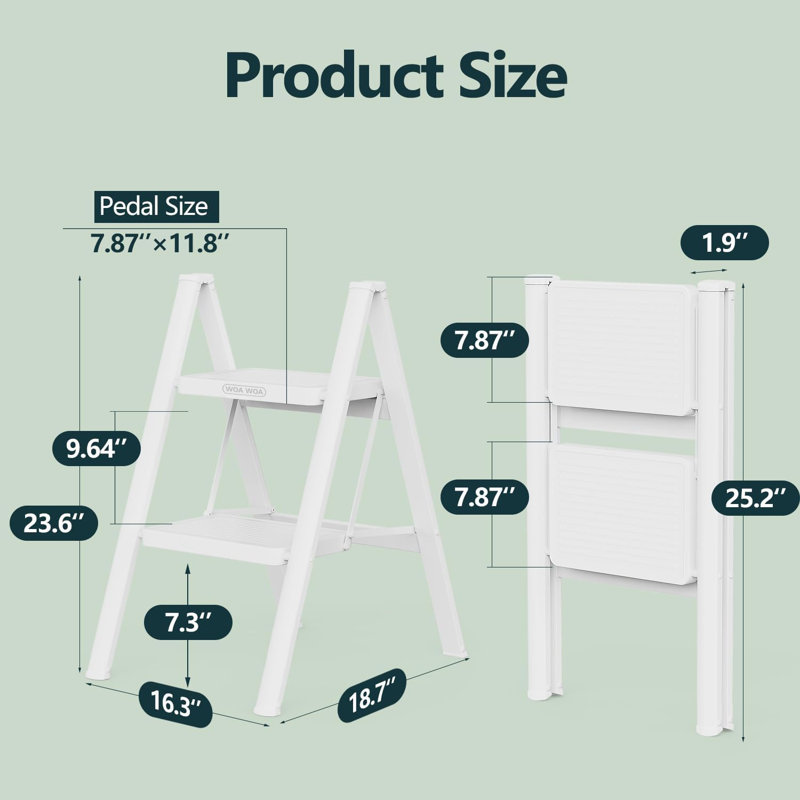 Escabeau pliant pour escabeau, échelle en acier à 2 marches avec larges pédales antidérapantes, conception pliable compacte pour le bureau de cuisine à domicile, capacité de poids de 330 lb