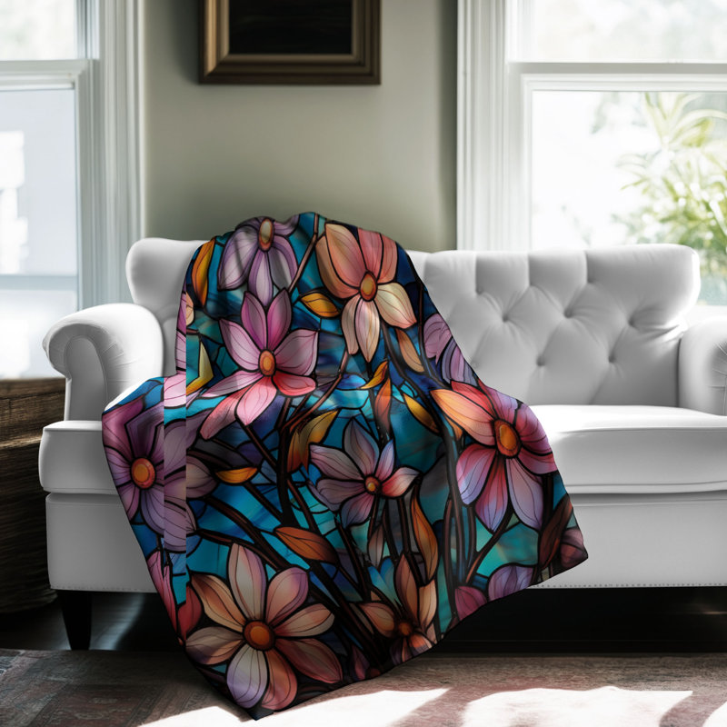 Glass Blossom Patterns - 1 Piece Premium Sherpa Blanket, Queen