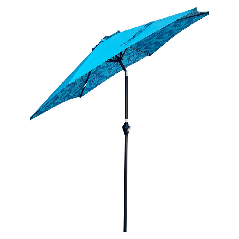 Parasol de 9 pi à motif de glace cyan avec mécanisme d'inclinaison et d'inclinaison en acier