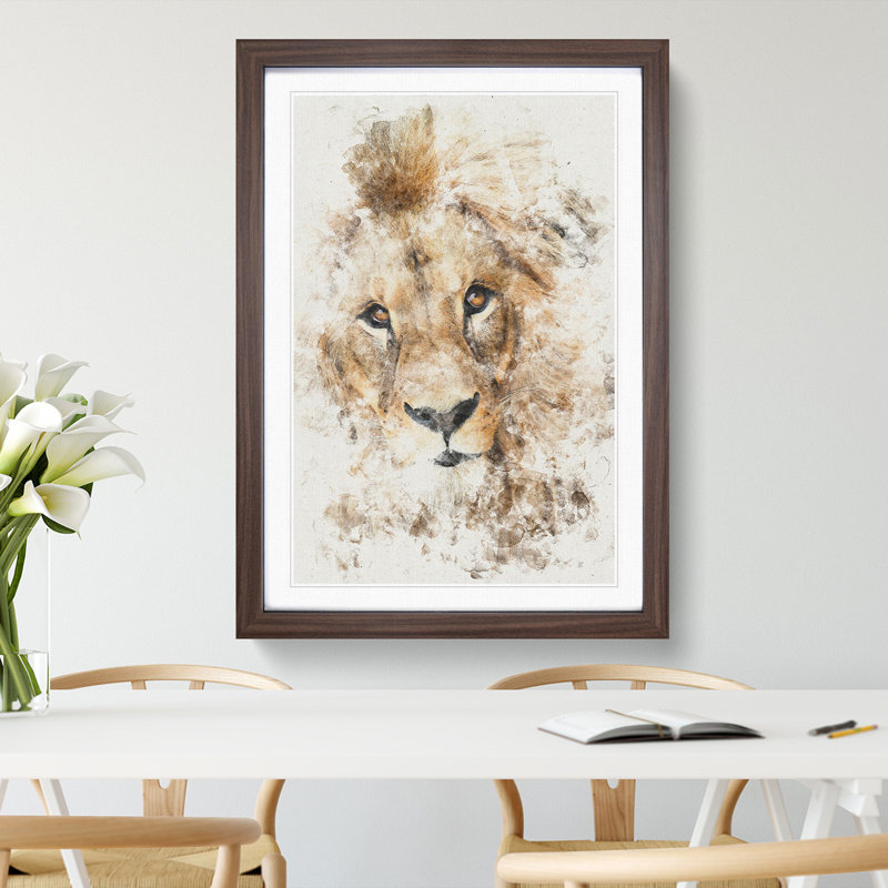 The Face of a Lion - Picture Frame Painting Print, Walnut Framed, 87cm H x 62cm W x 2cm D