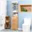 Armoire de salle de bain haute avec tiroir et tablettes à lattes kleankin
