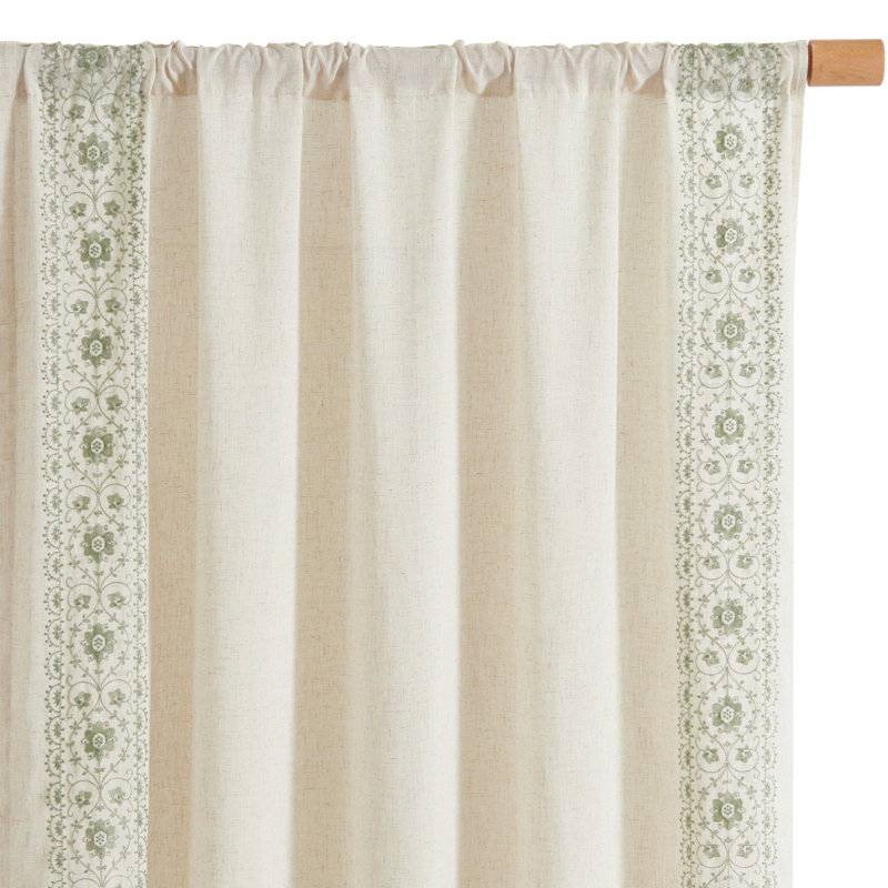 Mélange de lin à motif floral brodé pour chambre à coucher, Sauge, 54" W x 90" L