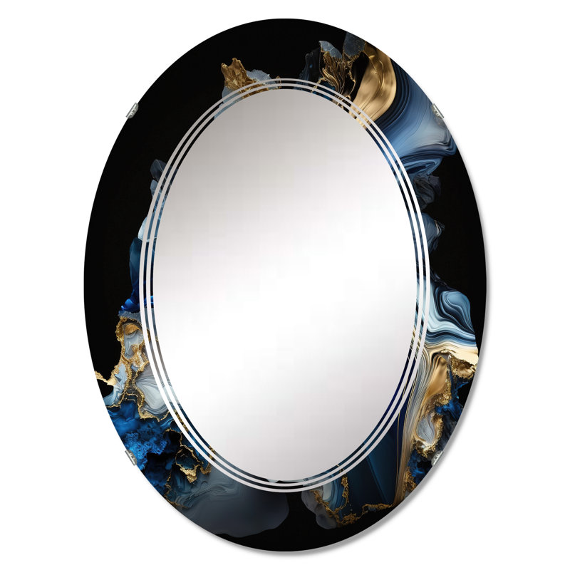 Onorino Abstract Geode Marble Blue II - Abstract Marble Wall Mirror, 30" x 20"