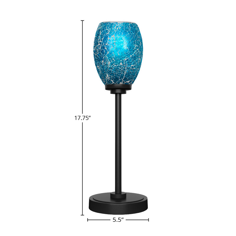 Lampe d'appoint Aneka montrée avec verre fusion turquoise de 5 po, Turquoise, Noir mat
