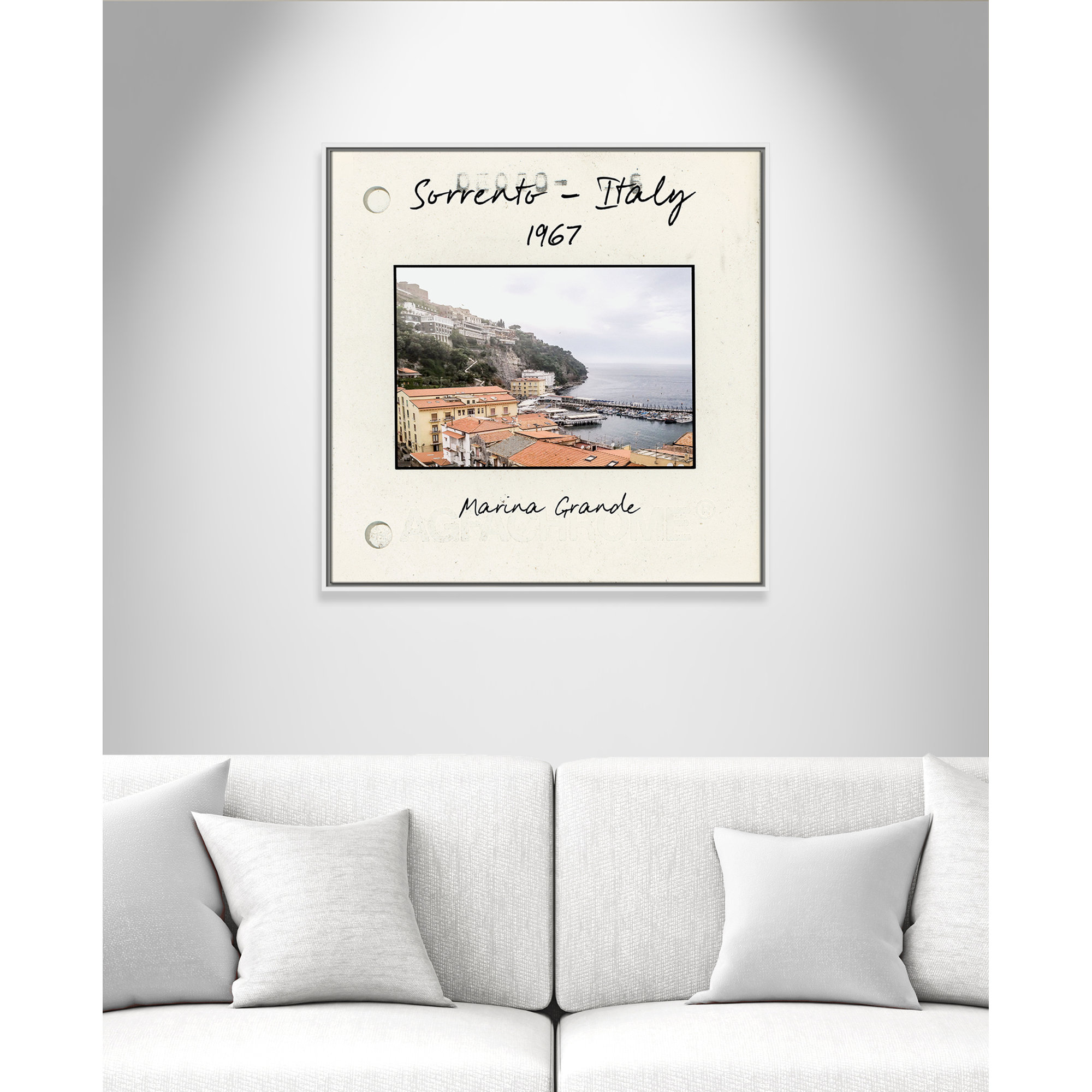 Sorrento Italy - Marina Grande Print by Susan Jill, 31.5" H x 31.5" W x 2" D, White Floater Framed Canvas