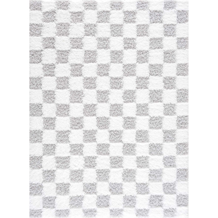 Atiran Checkered Plush Pile Gray/Beige Area Rug Latitude Run Rug Size: Rectangle 6'7 x 9'6
