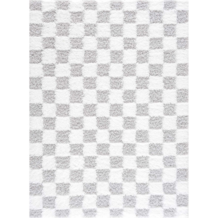 Atiran Checkered Plush Pile Gray Area Rug