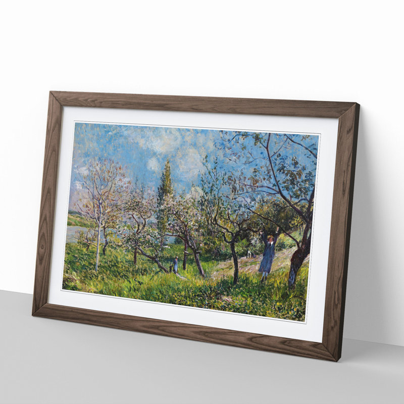 Orchard in Spring by Alfred Sisley - Picture Frame Painting, 36cm H x 48cm W x 2cm D, Walnut Framed