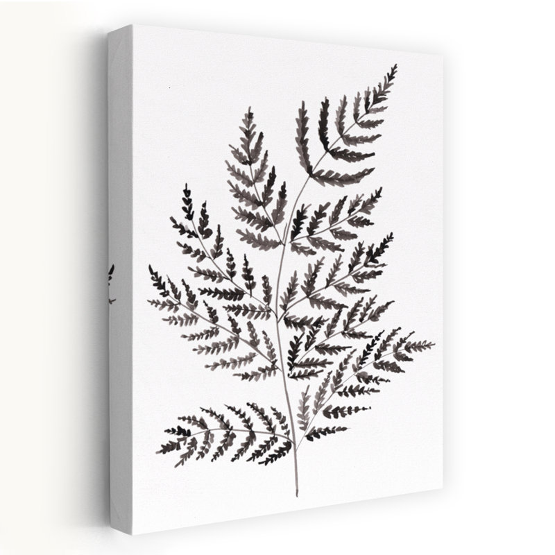 Fougère simple en noir - Illustration de fougère moderne en noir et blanc avec détails détaillés, H 36 po x l 24 po