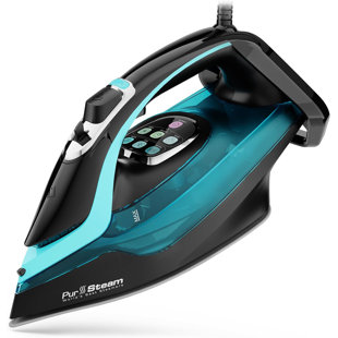 Fer à vapeur PurSteam SteamTech Elite 1750W, contrôle numérique de la température et affichage à DEL, semelle en céramique, vapeur réglable, autonettoyant, anti-calcaire, anti-goutte, arrêt automatique