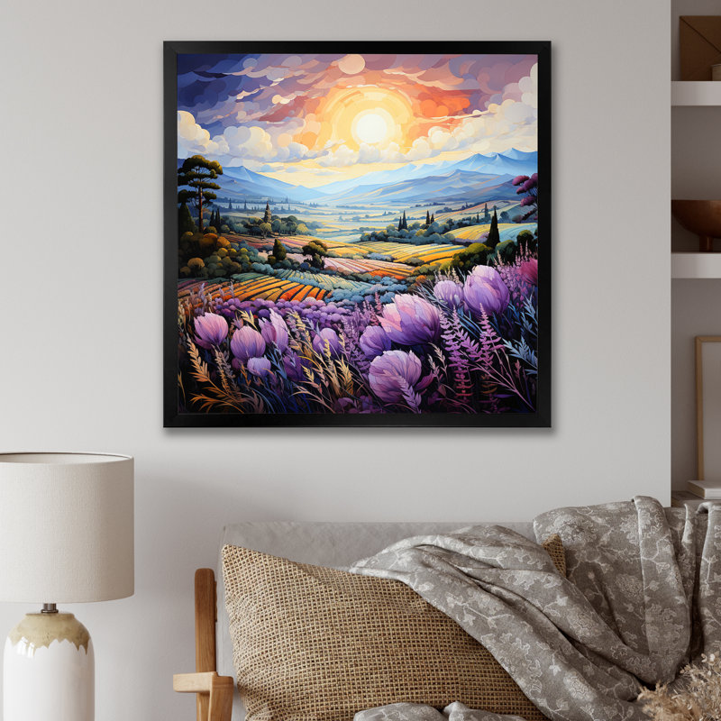 «France Lavender Landscape II», reproduction sur toile, H 16 po x l 16 po x P 1 po, Cadre simple noir
