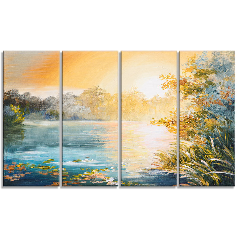 Sunset Lake Landscape Canvas Art Print Set
