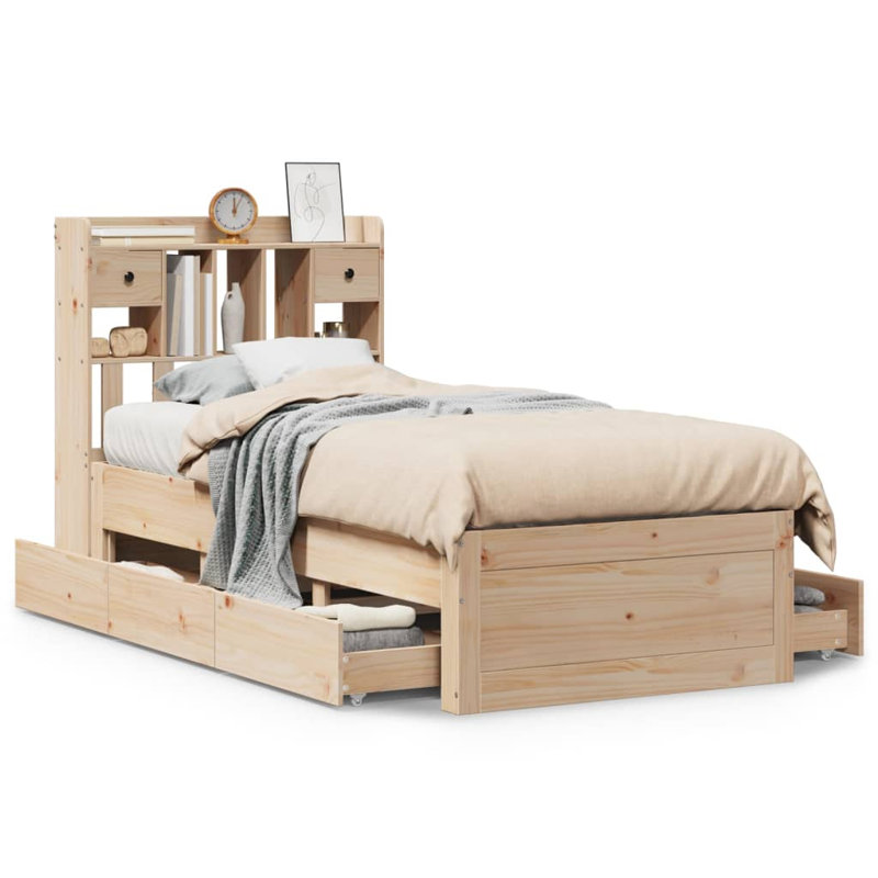 Natur Pur Bookcase Bed Without Mattress  Solid Wood Pine, Brown, Small Single (2'6)