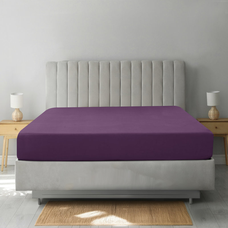 Lux Decor Soft Microfiber Bottom Sheets Upto 16 Inches Deep Pocket Fitted Sheet, Twin, Purple