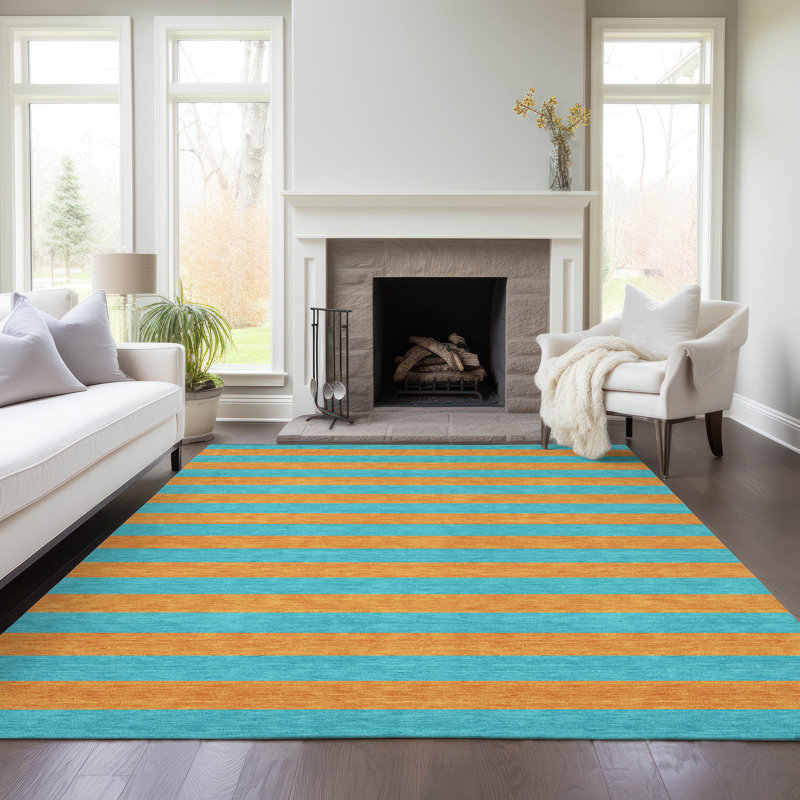 Abdulkarim Striped Machine Washable Area Rug, Rectangle 3' x 5'