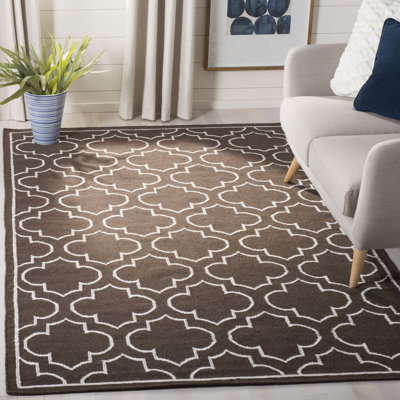 Rodgers Hand Woven Flat Weave Banana Silk/Wool/Cotton Geometric Rug in Brown
