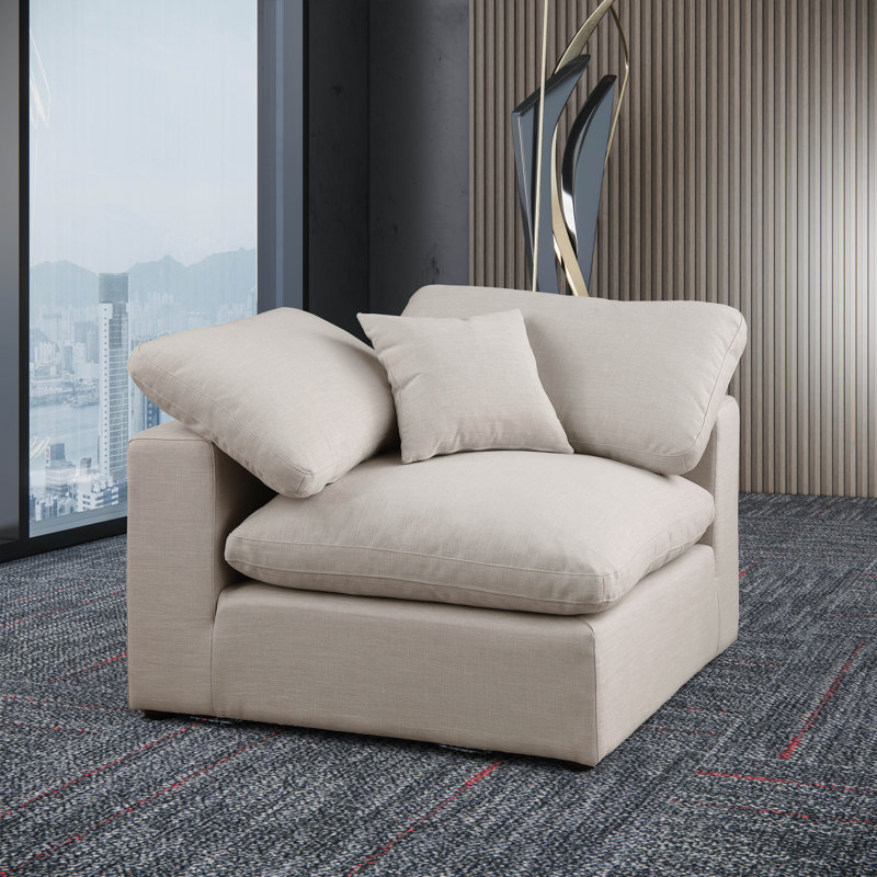 Huxton 40 inches Wide Linen Textured Fabric Corner Chair, Beige Linen Textured Fabric